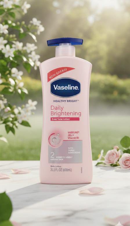 Vaseline non-greasy healthy bright daily brightening even tone lotion 600ml. made in Paris, France.